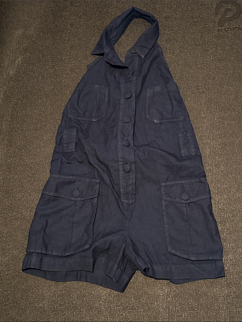Charley&Me Navy Halter Utility Romper with Patch Pockets